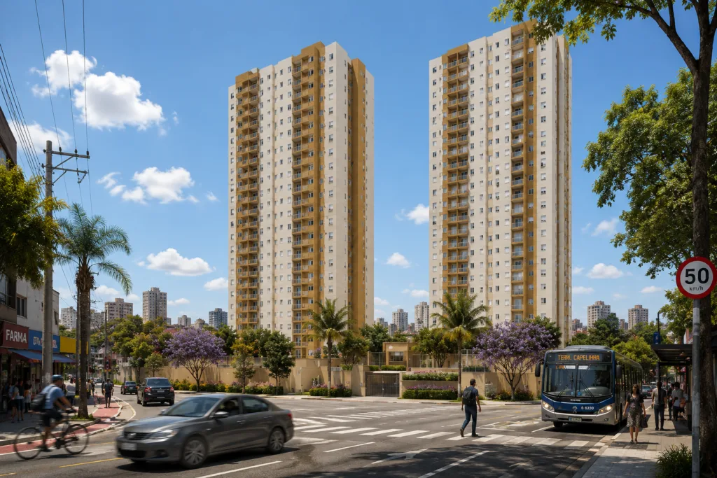 Ilustração de condomínio residencial, opção 1 da Zona Oeste