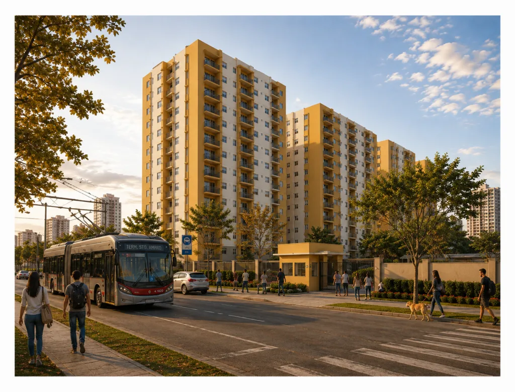 Ilustração de condomínio residencial, opção 1 da Zona Sul